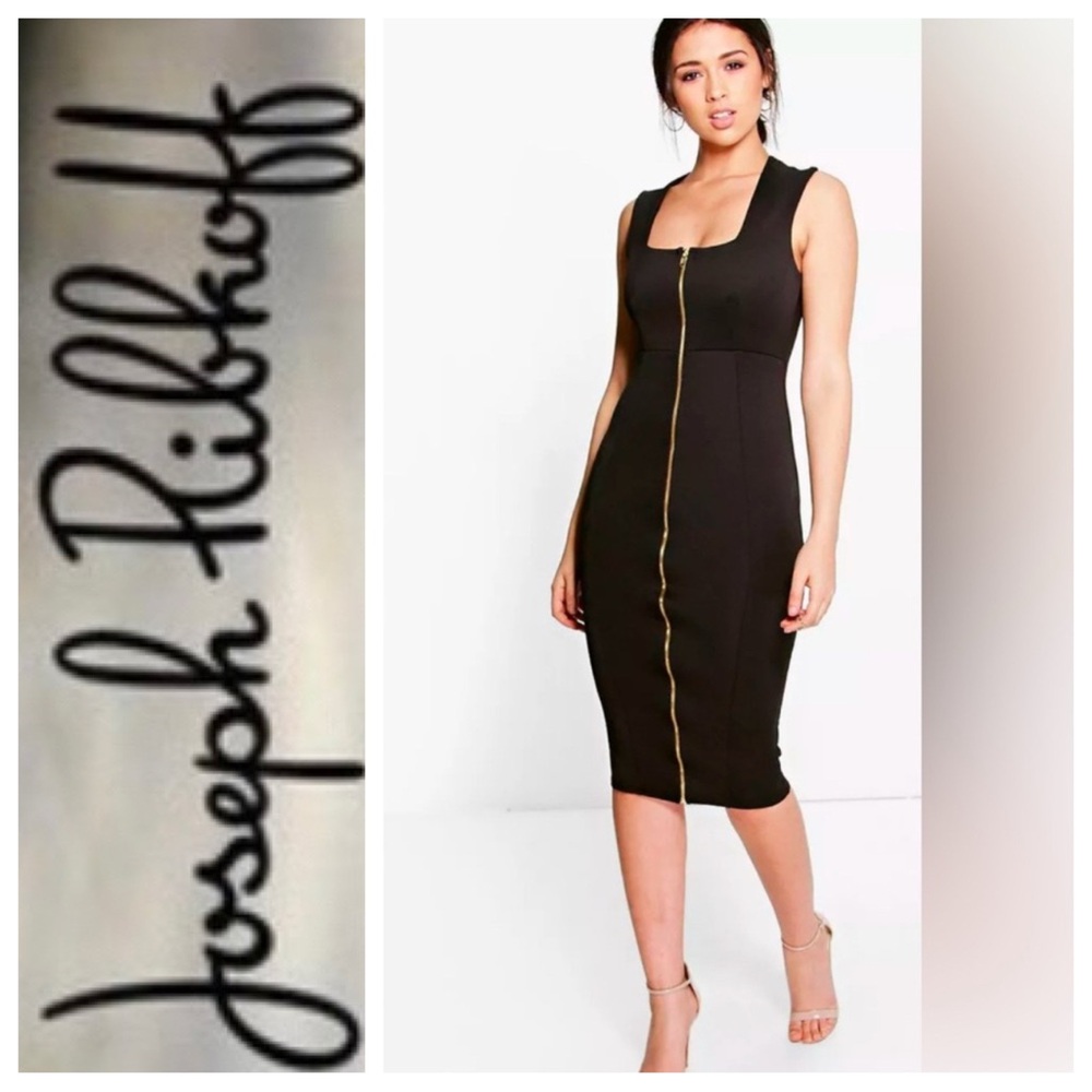Joseph Ribkoff Elegant Black Dress with Gold zipper in size 8